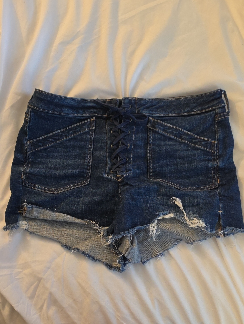 American Eagle Outfitters Dark Blue Lace-Up Denim Shorts